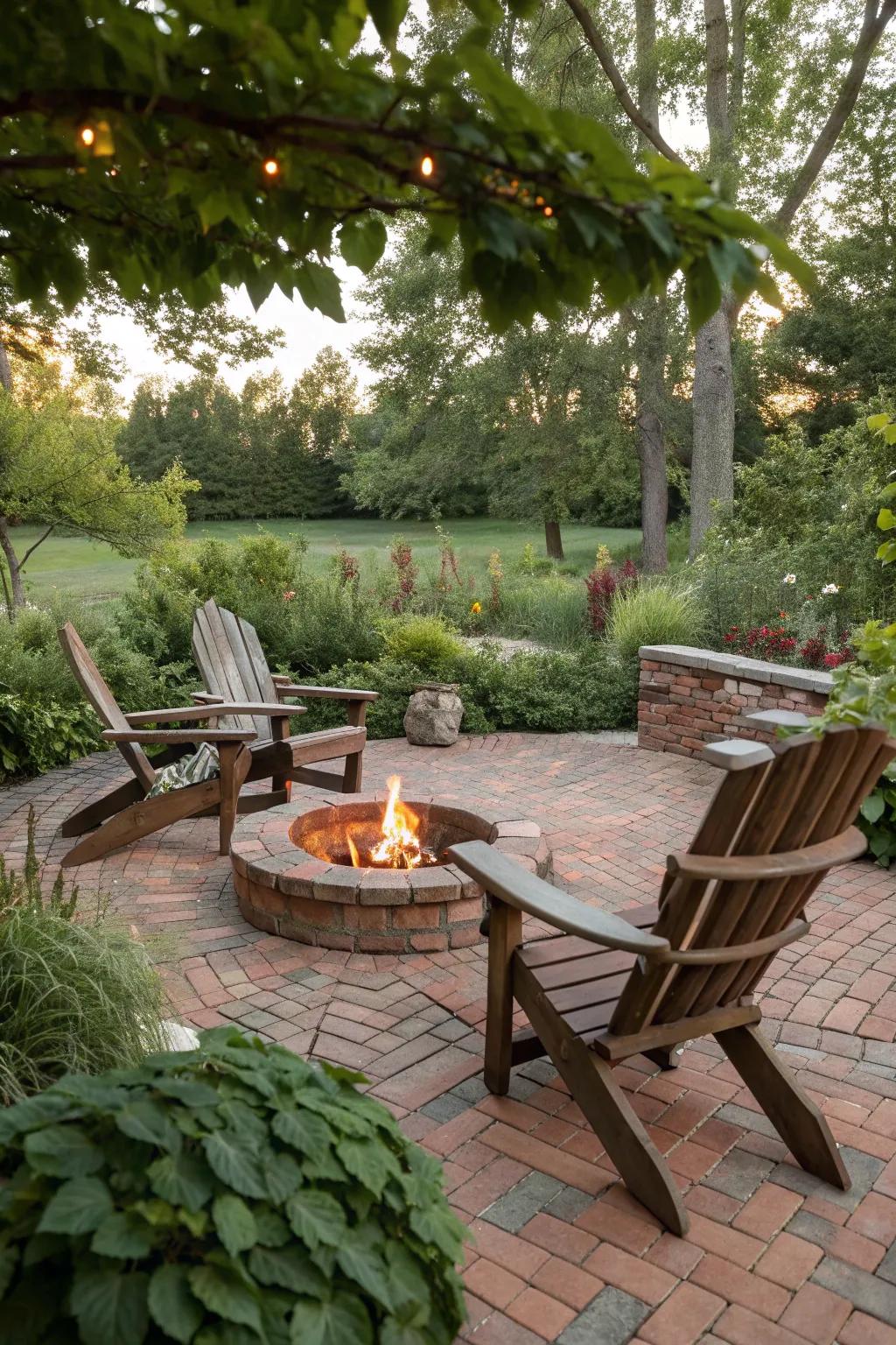 Brick flooring provides a timeless look for your fire pit space.