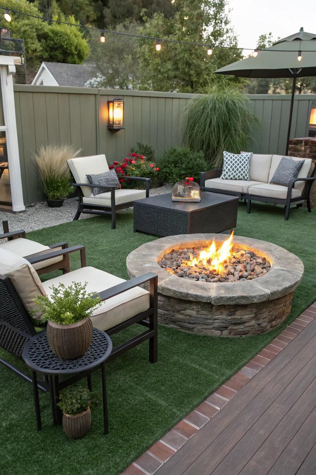 Astro Turf offers a low-maintenance, green look for fire pits.