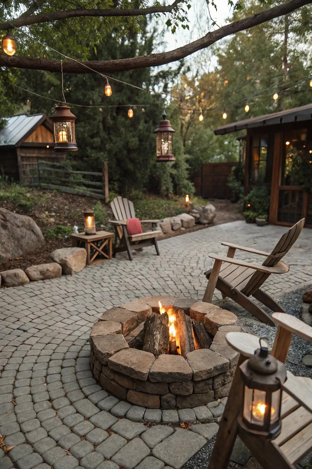 Cobblestones add a charming old-world touch to your fire pit.