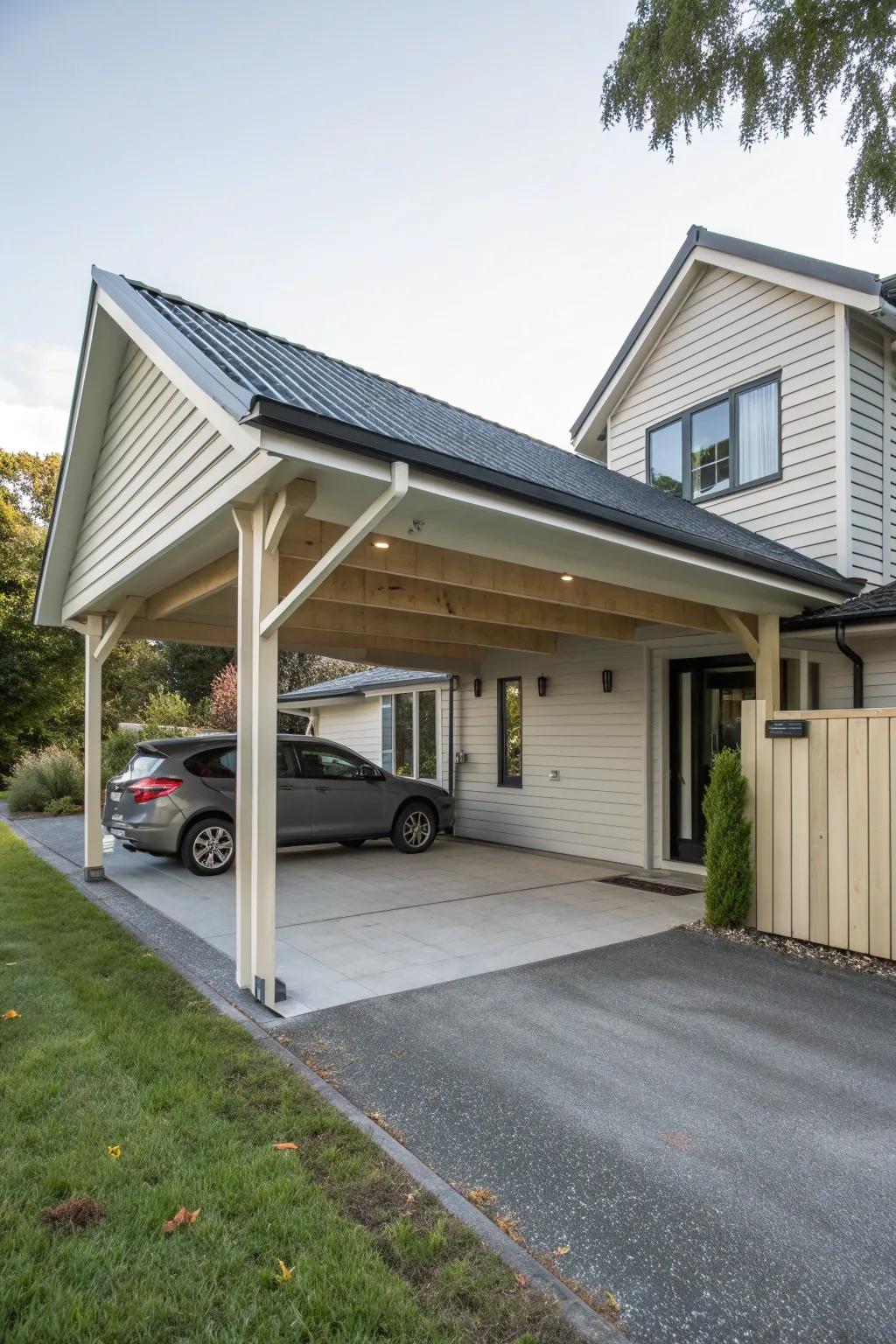 An attached carport blending seamlessly with the home's exterior.