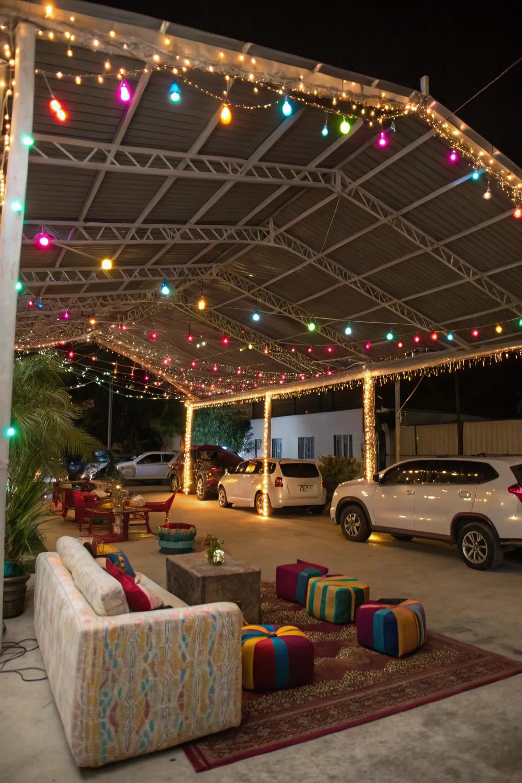 A convertible carport party space, perfect for celebrations.