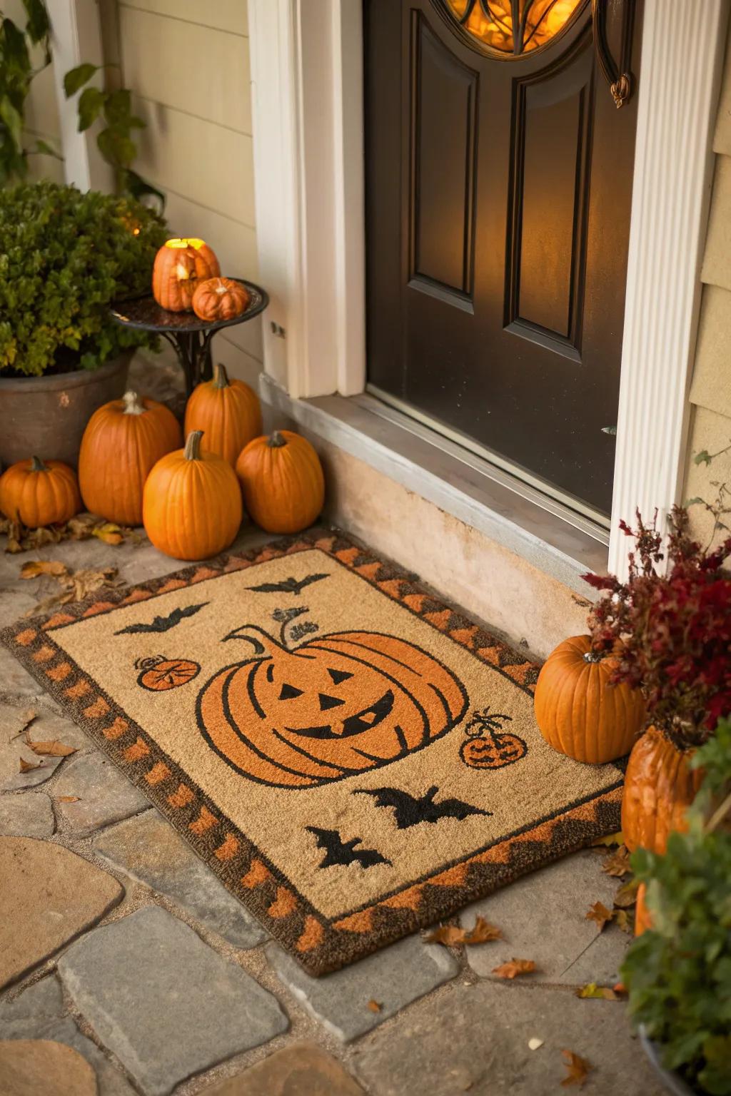 A classic pumpkin design adds warmth and charm to any doorstep.