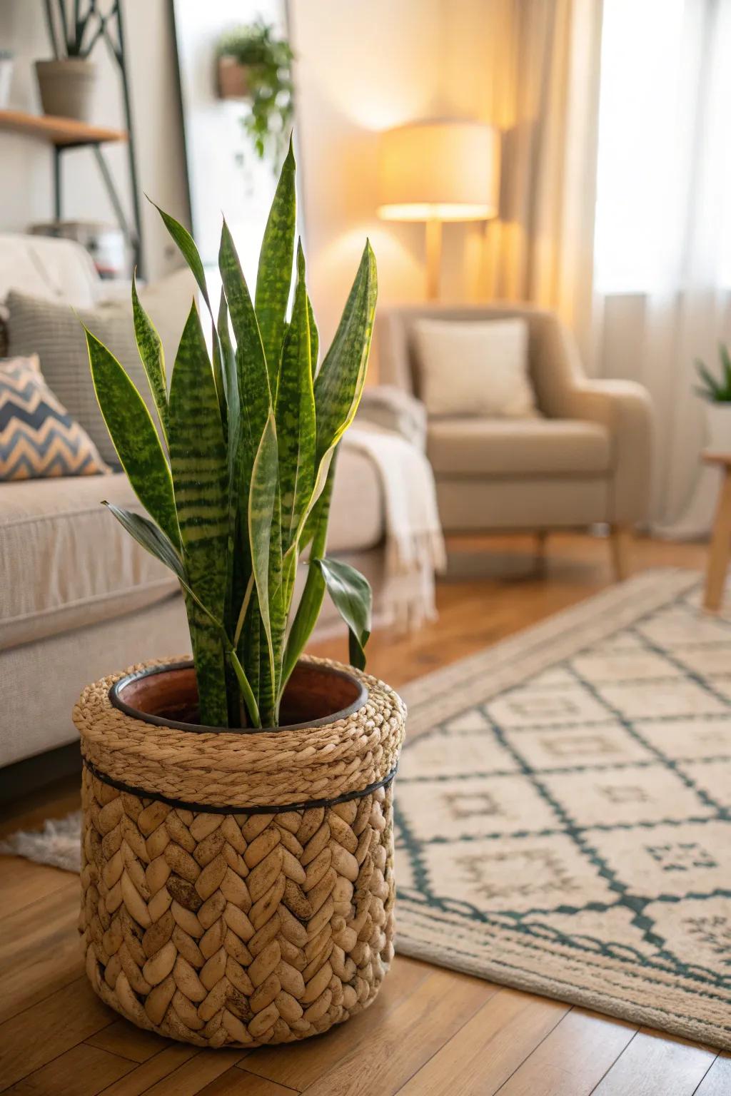 Woven baskets bring texture and warmth to your plant display.