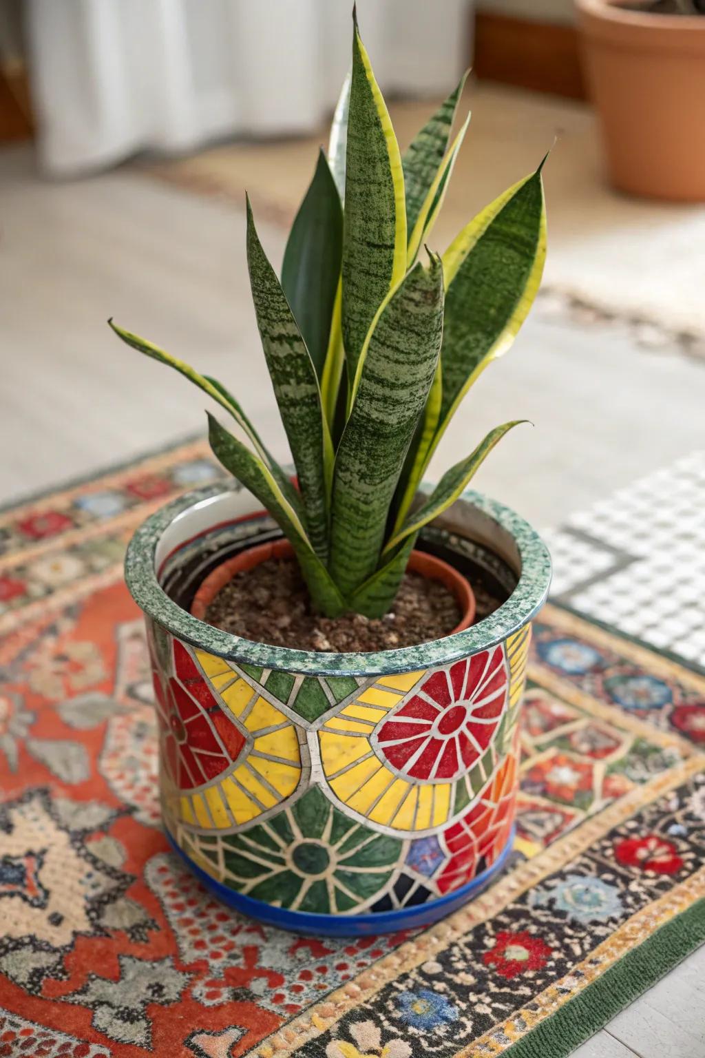Mosaic pots add a burst of color and texture to your decor.