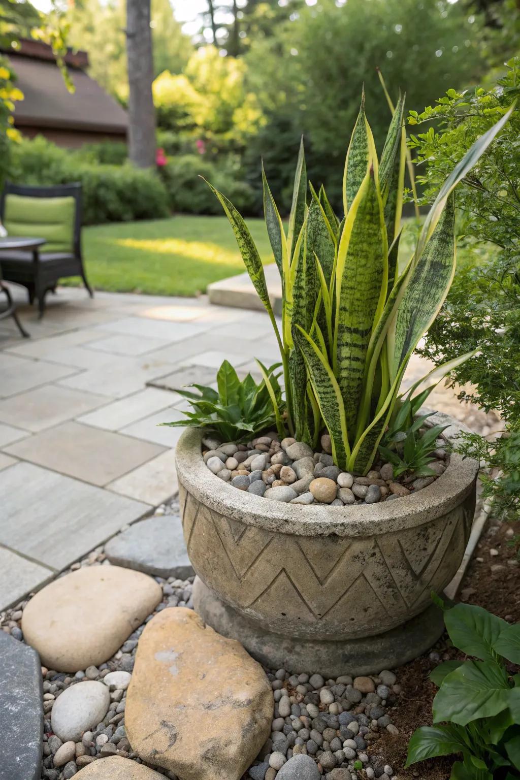 Stone planters offer a sturdy, natural look for outdoor spaces.