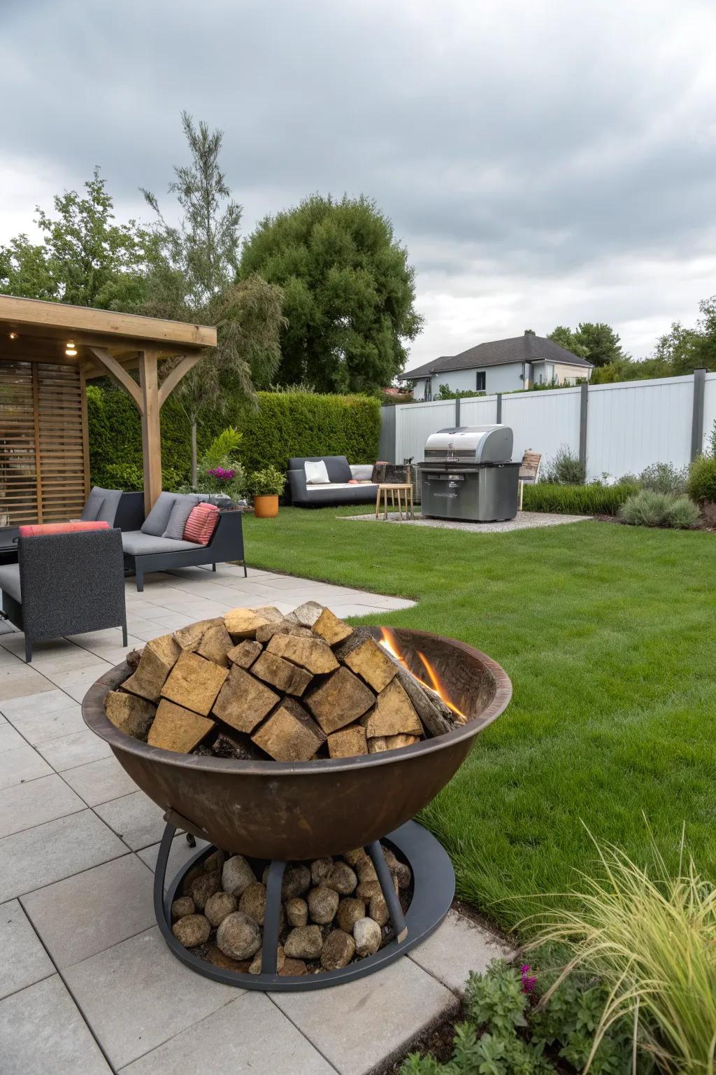 Keep your wood close with a fire pit that doubles as storage.