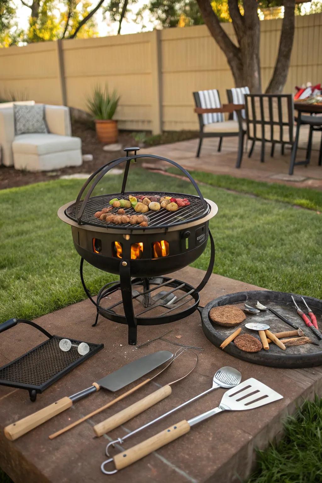 Cook up a storm with a fire pit that doubles as a grill.