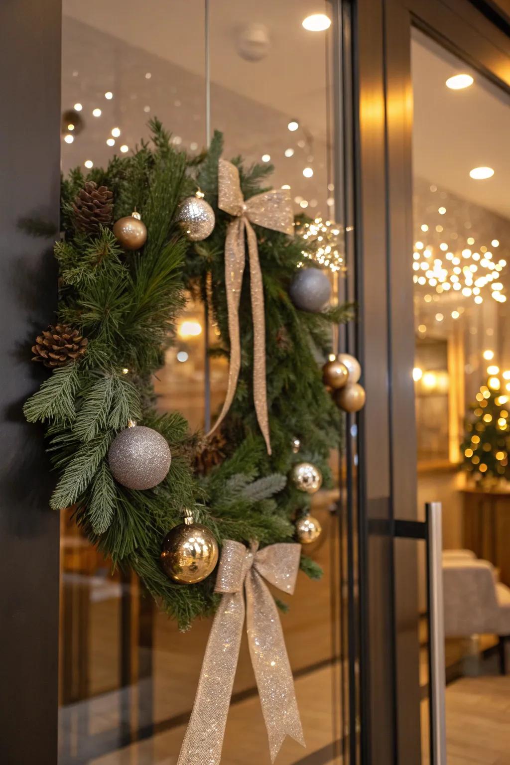 Evergreen branches meet glitter for a glamorous New Year's touch.