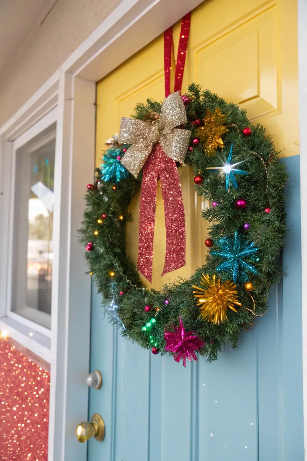 Glitter makes this wreath sparkle with New Year's magic.