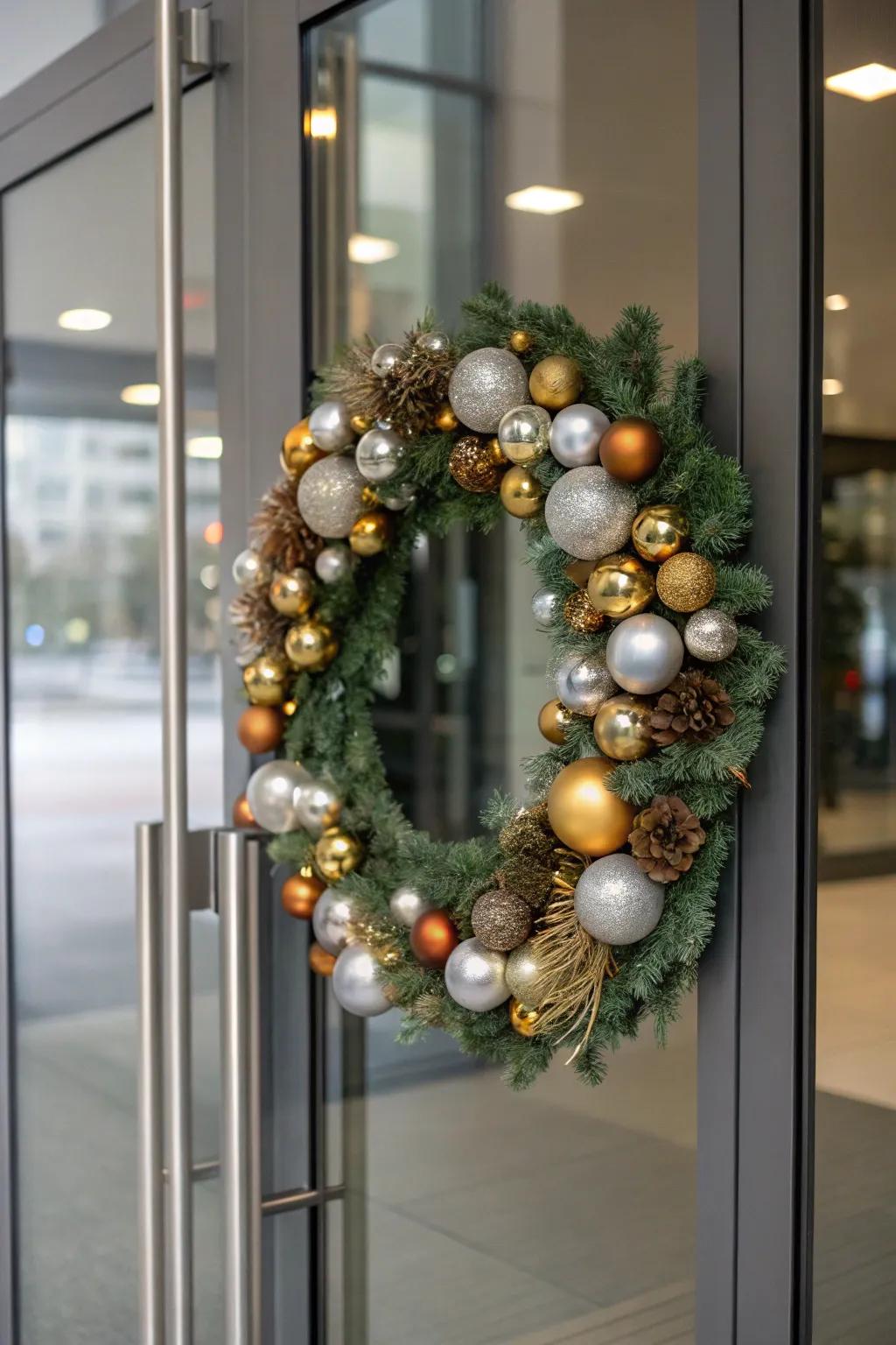 A metallic marvel wreath dazzles with its stunning color mix.