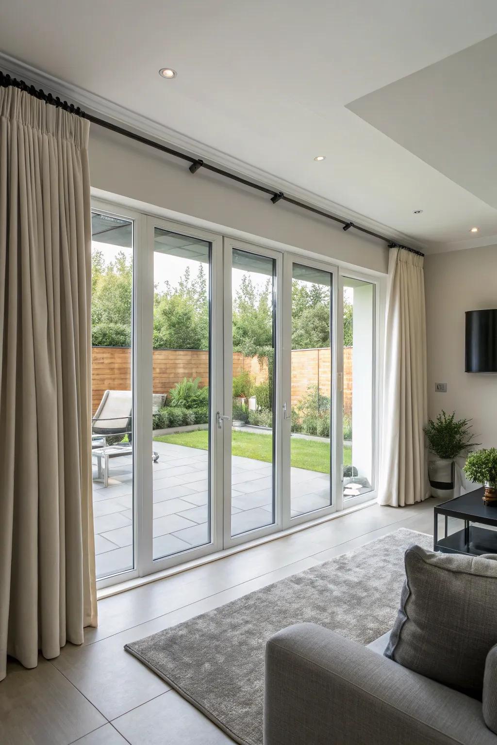 Sliding panels offer sleek functionality.