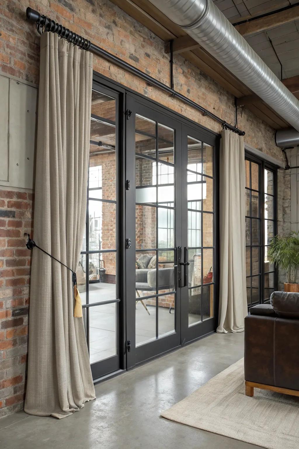 Metal hardware adds an industrial touch.