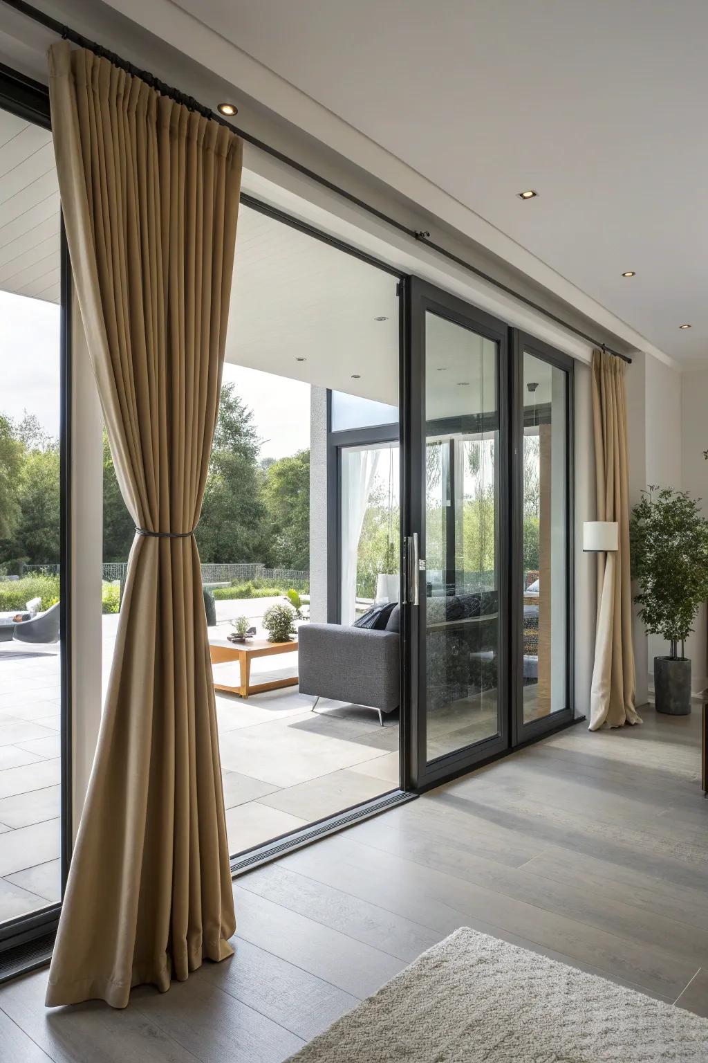 Asymmetric curtains create a modern twist.