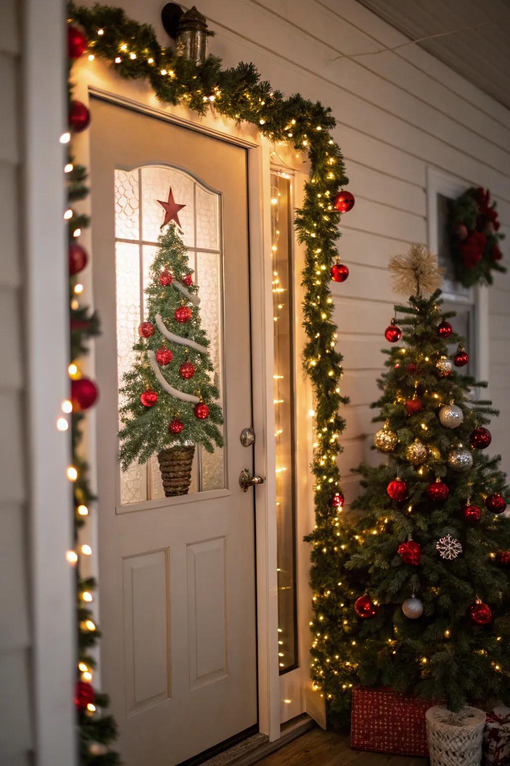 Bring the magic of a Christmas tree to your door with twinkling lights.