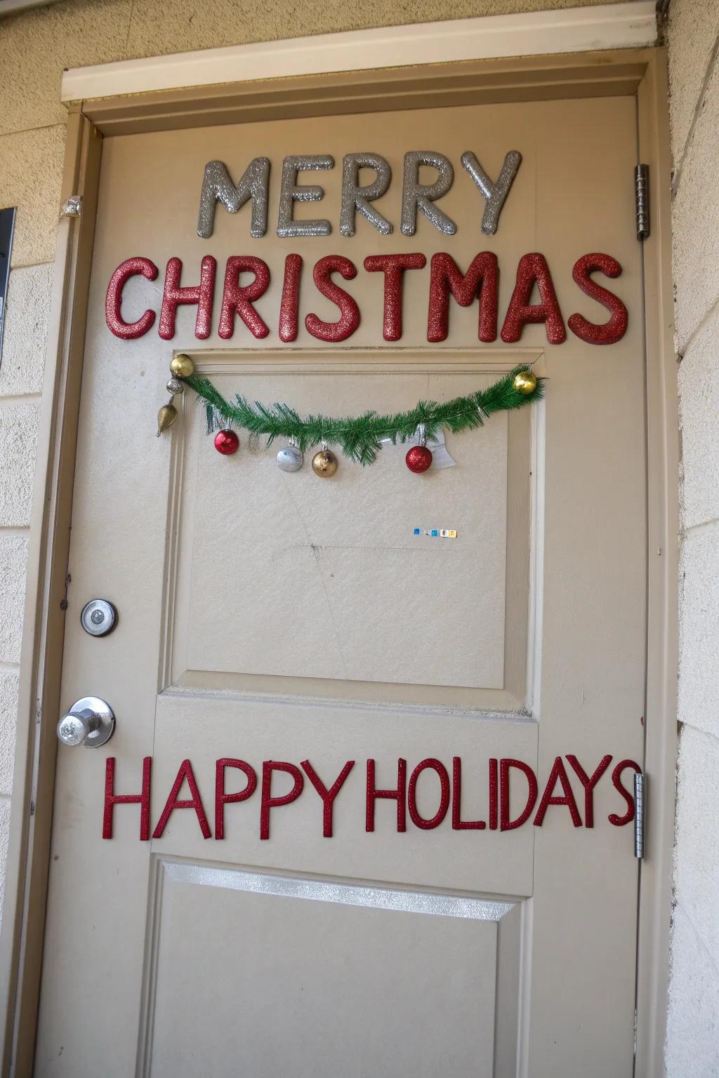 Spread joy and cheer with festive holiday greetings on your door.