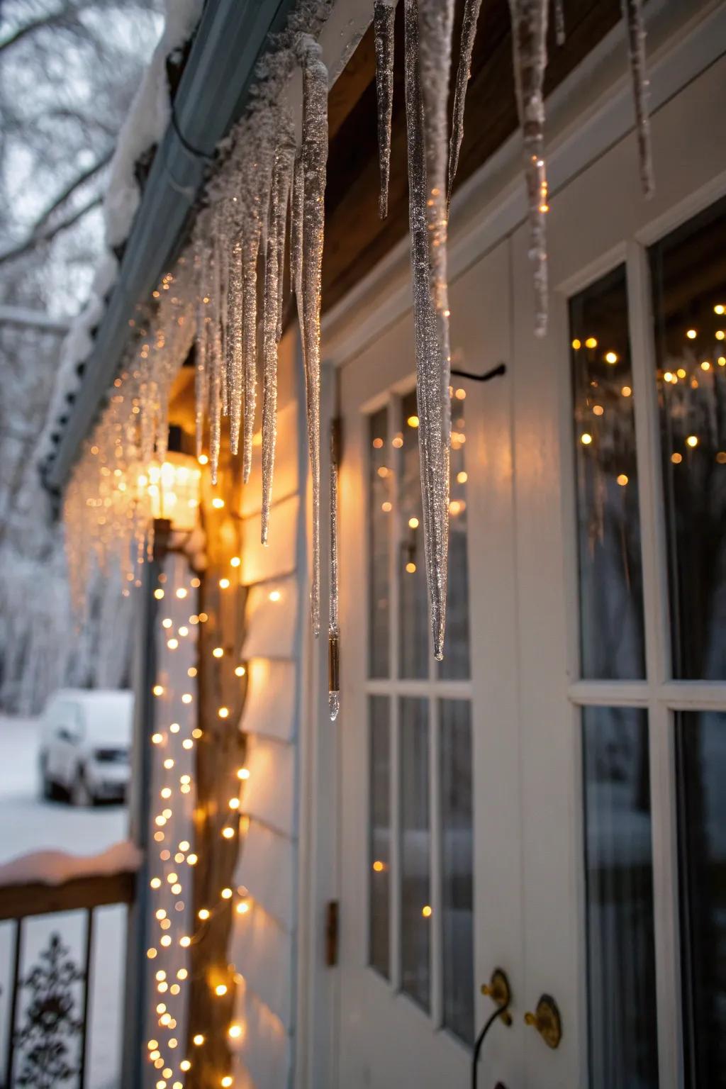 Transform your door into a magical icicle fantasy with cascading lights.