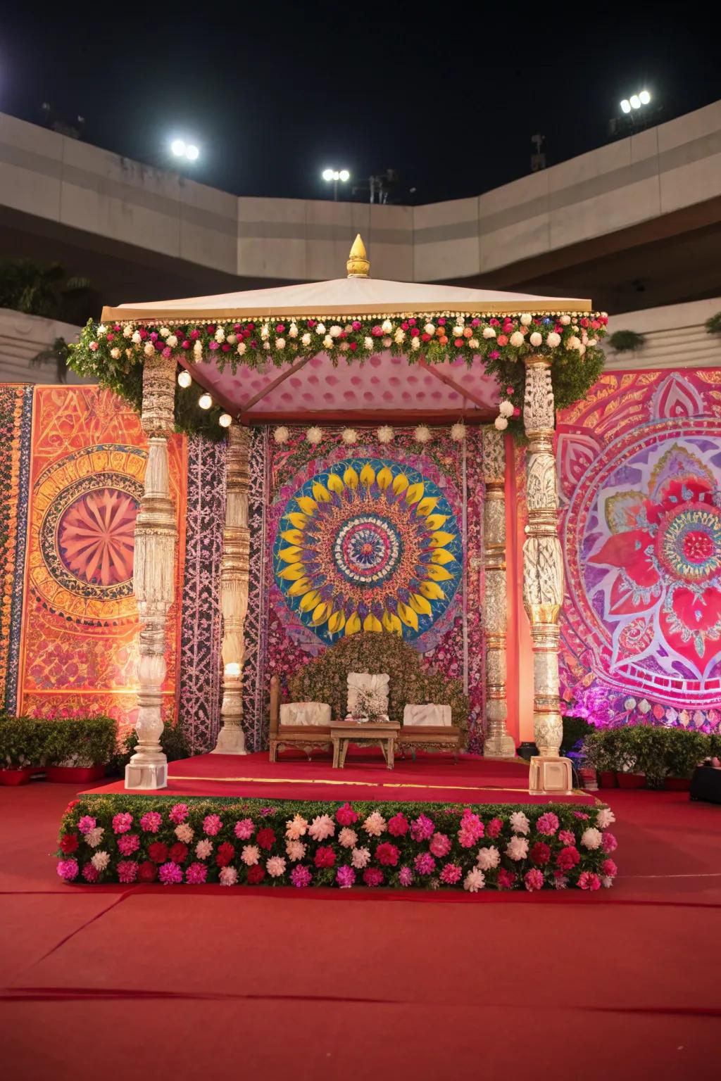 A bold backdrop making this mandap a visual standout.