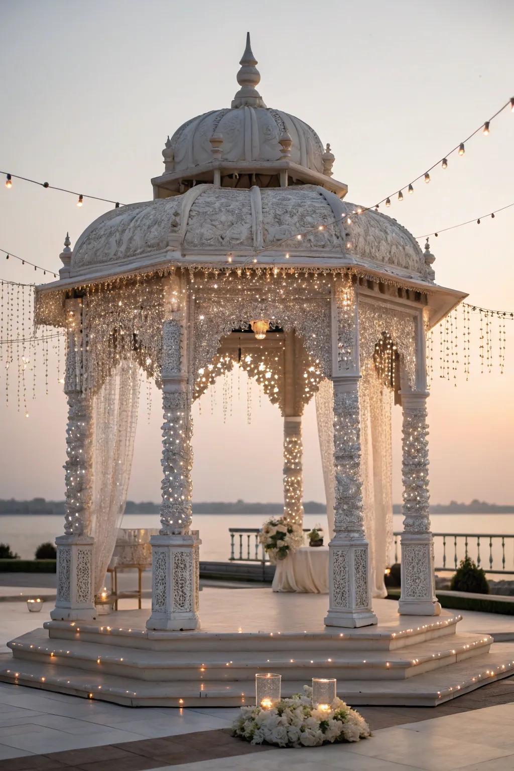Crystal accents adding sparkle to this dazzling mandap.