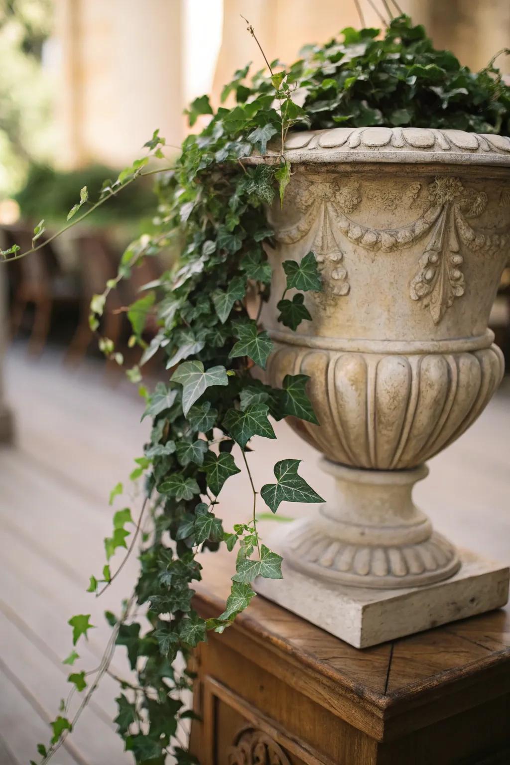 Trailing ivy adds a touch of elegance to any garden urn.
