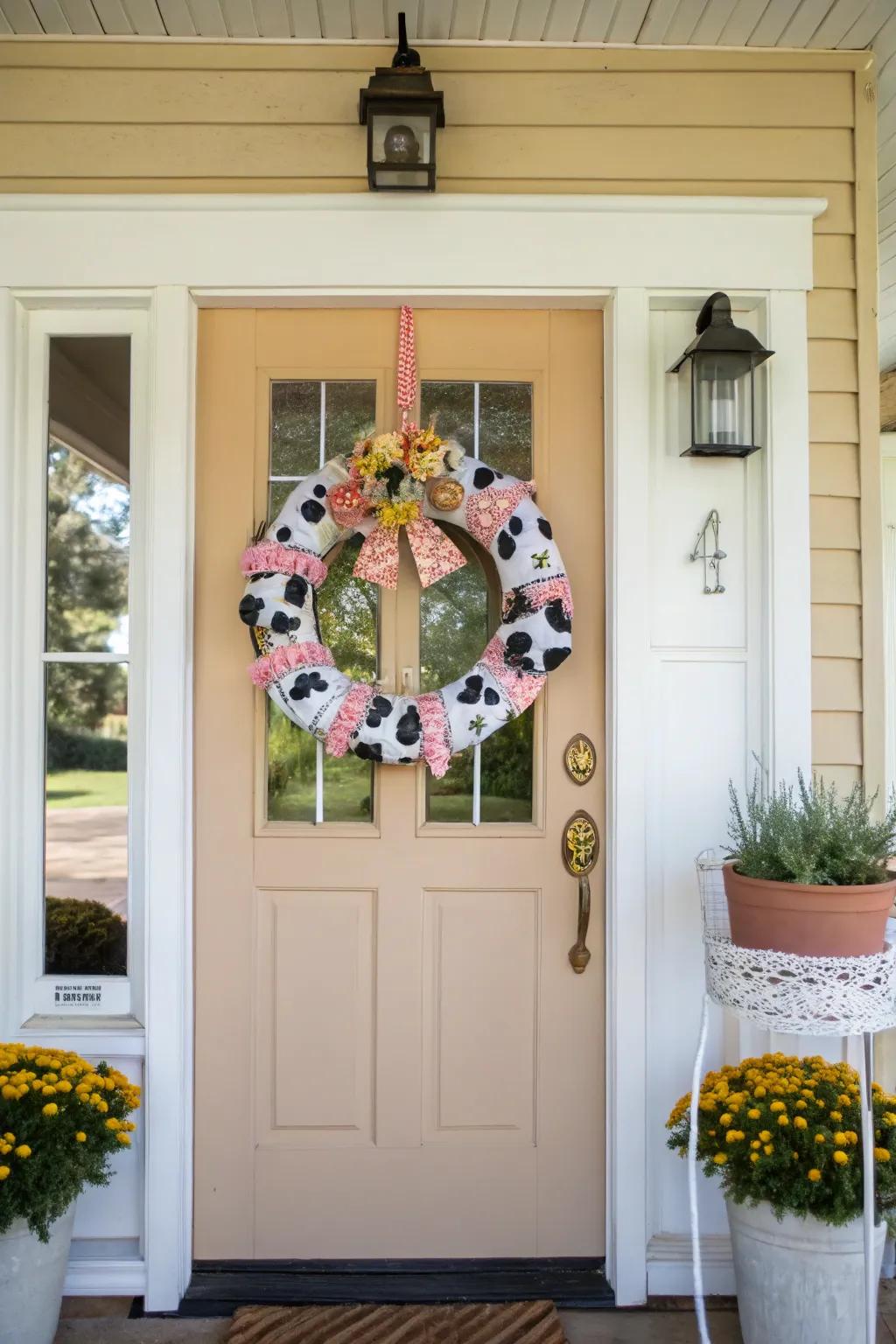 Charming cow patterns for a delightful look.