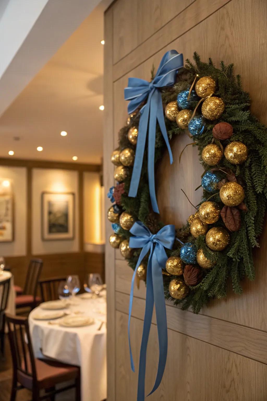 A delectable wreath featuring gilt-wrapped chocolates.