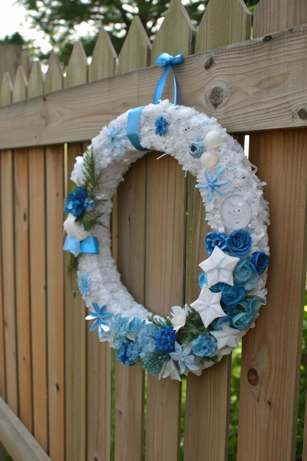 An eco-friendly wreath with sustainable charm.