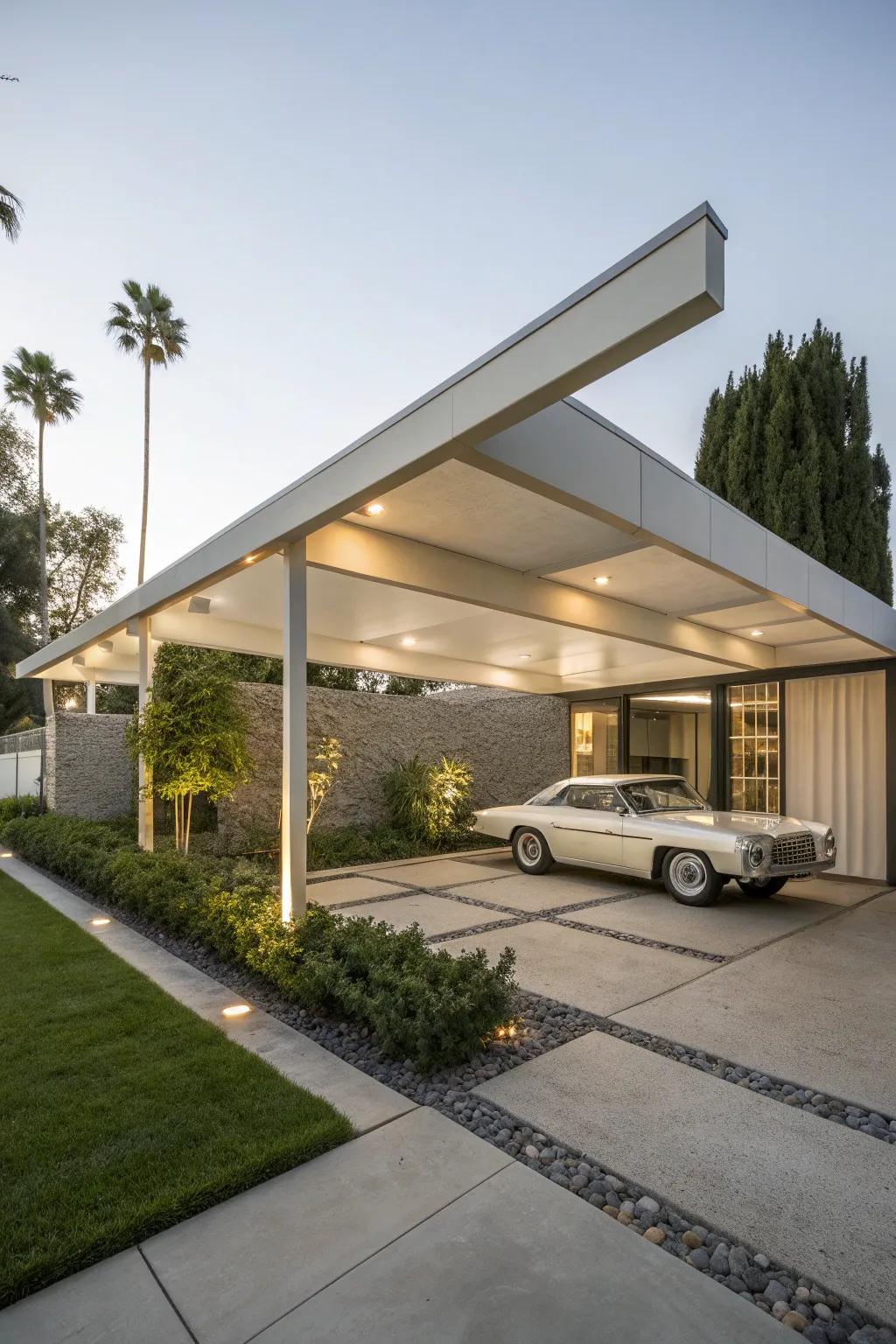 Geometric shapes bring a modernist flair to this carport.