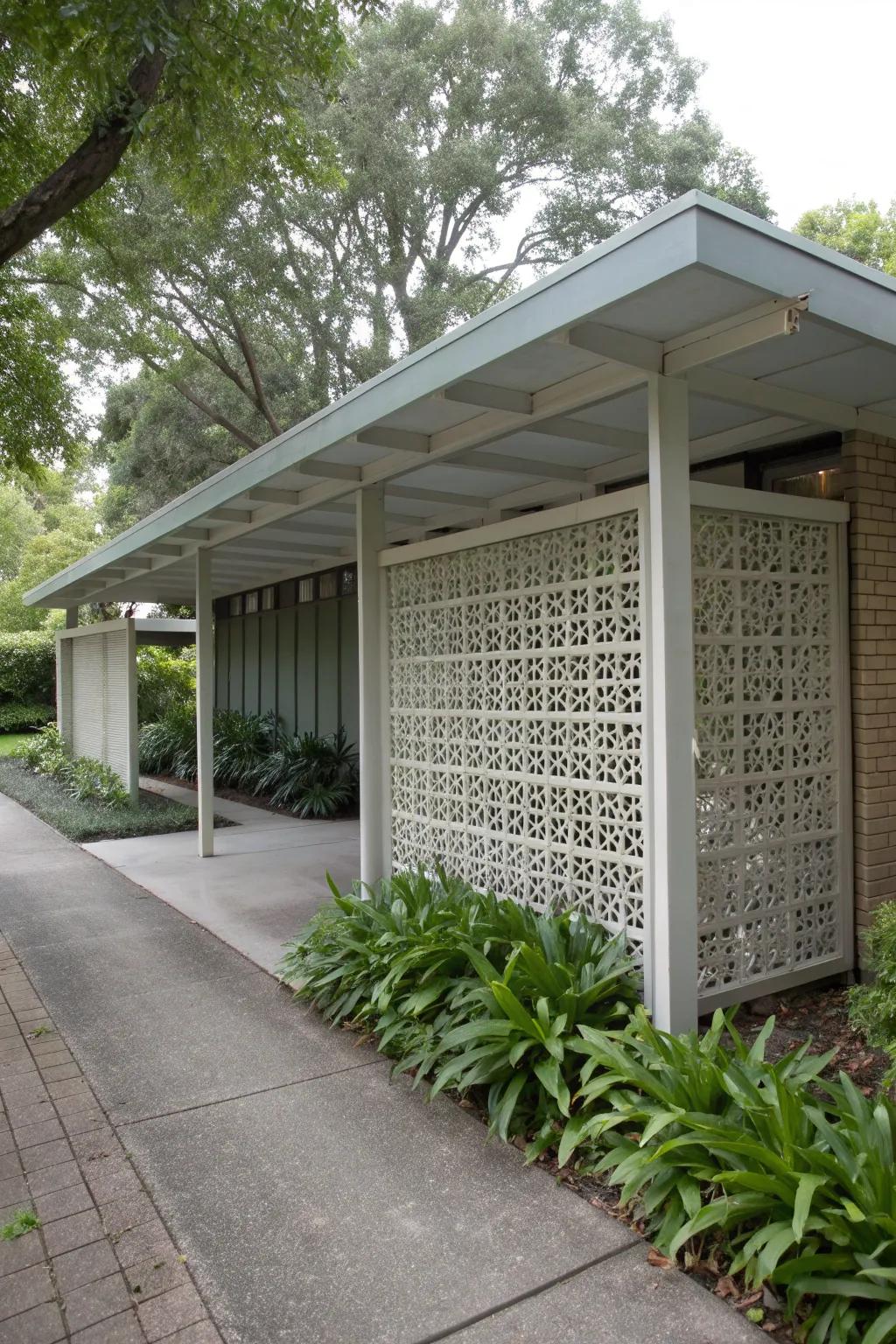 Lattice panels add style and function to this carport.