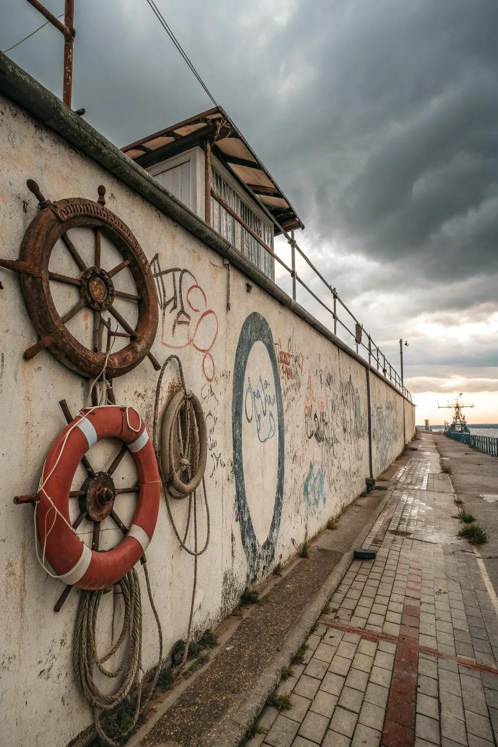 Nautical accents add maritime charm to your outdoor walls.