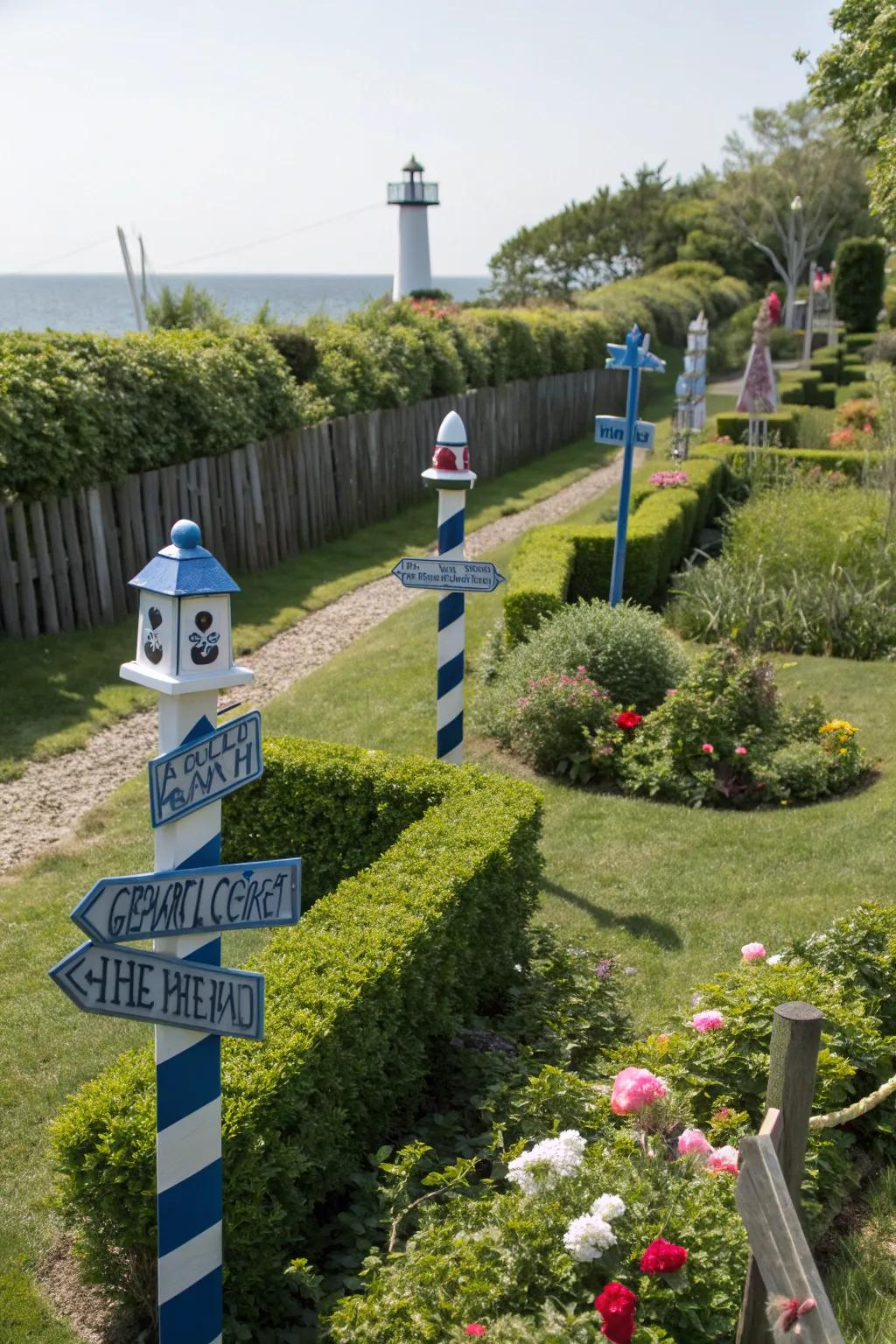 Signposts add a personal touch to your nautical-themed garden.