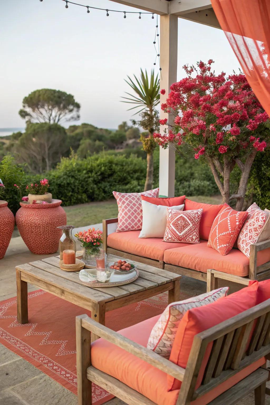 Coral accents bring vibrant color and texture to your space.