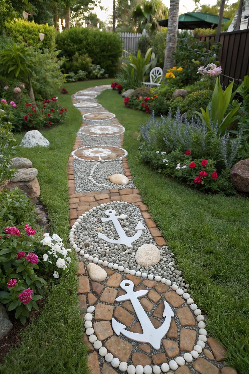 A nautical garden path invites exploration in your backyard.