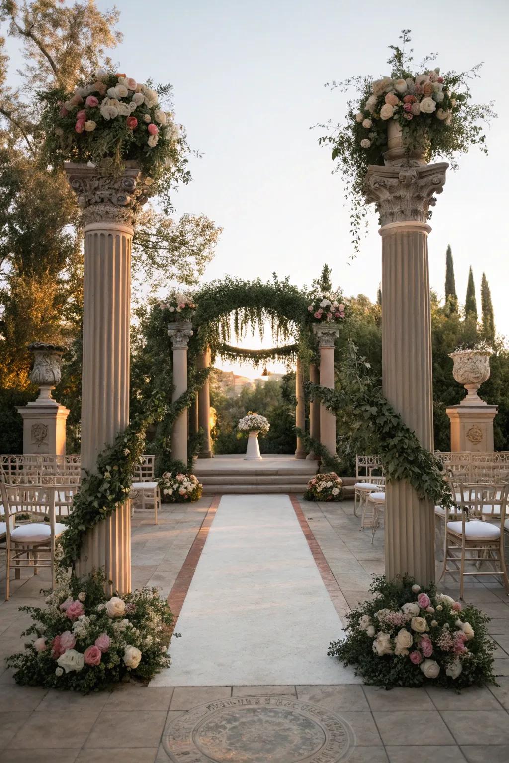Grand entrance with decorative columns.