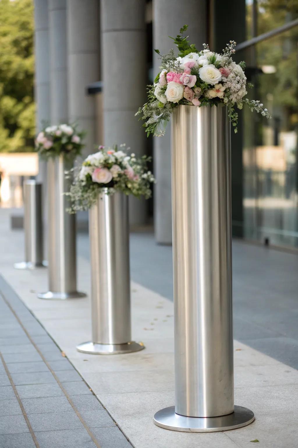 Chic and contemporary metallic columns.