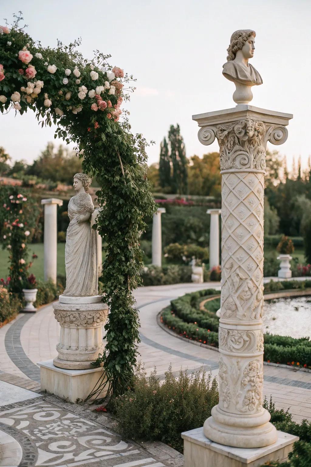 Creative flair with artistic column sculptures.