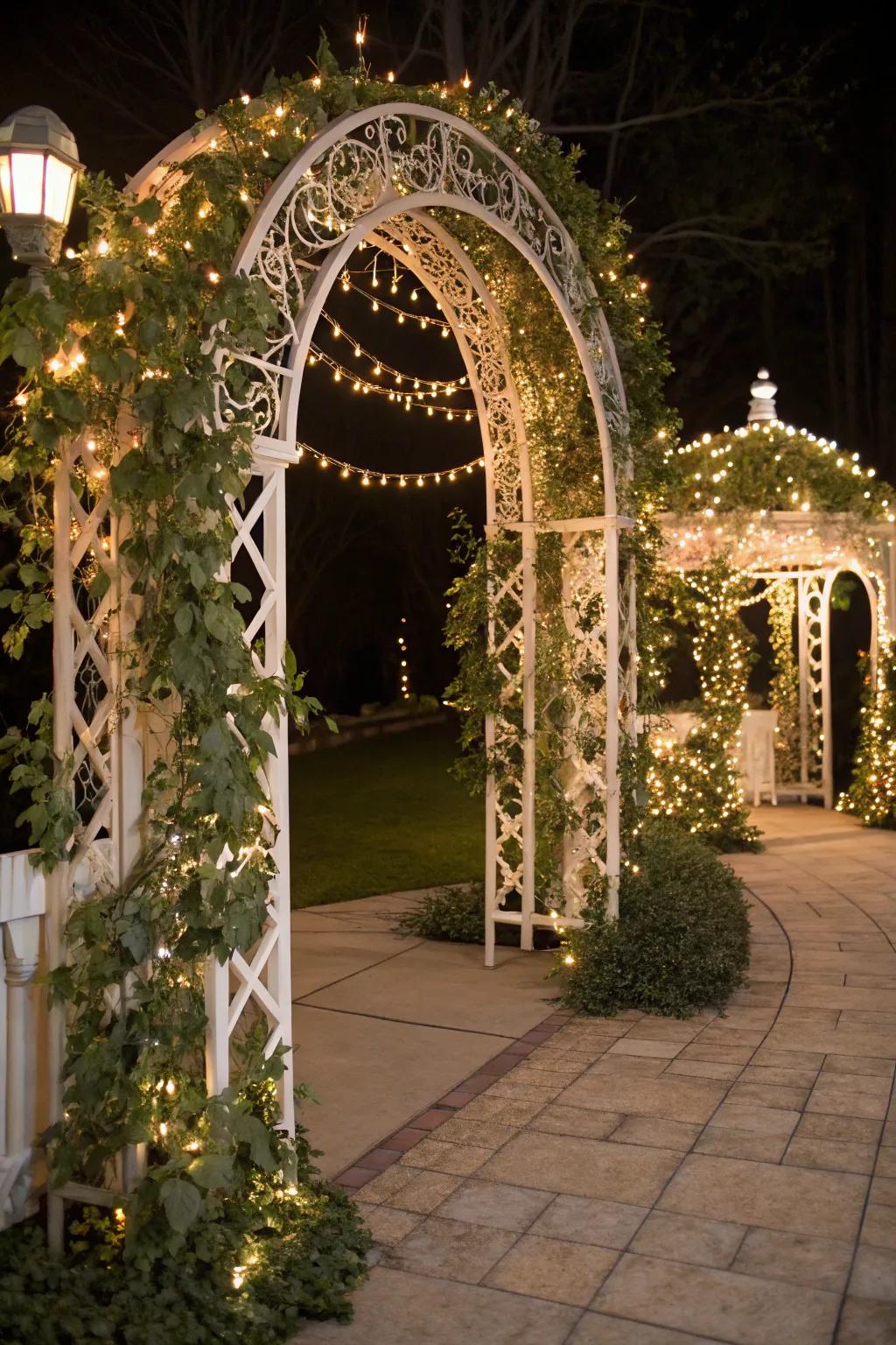 Magical arches with ivy and lights.