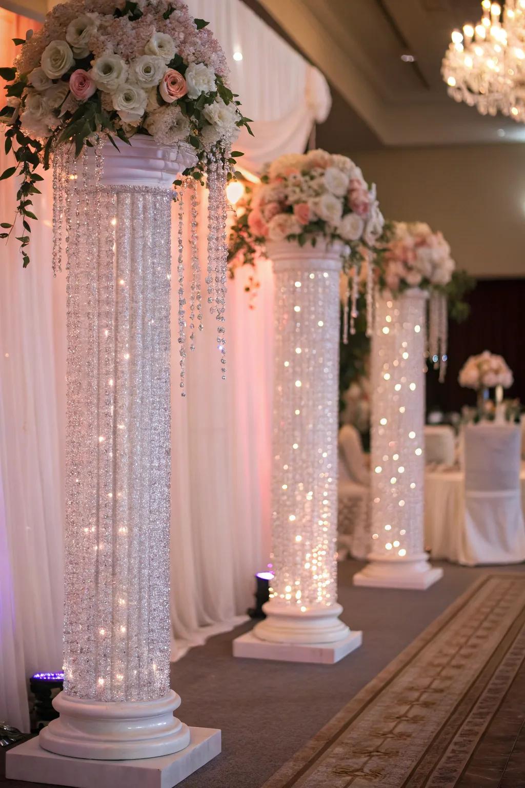 Glamorous sparkle with crystal columns.
