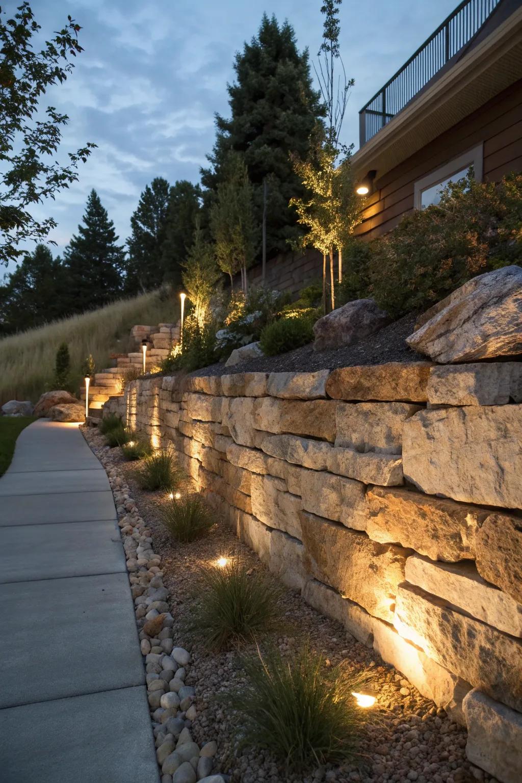 Layered lights bring dynamic depth to rock walls.