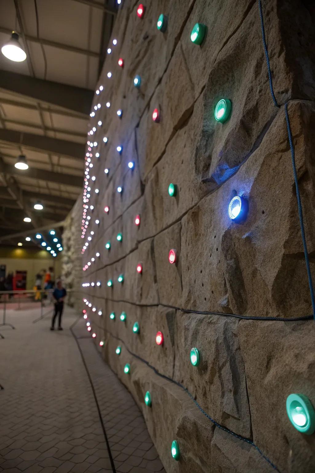 Touch-activated lights add interactive fun to rock walls.