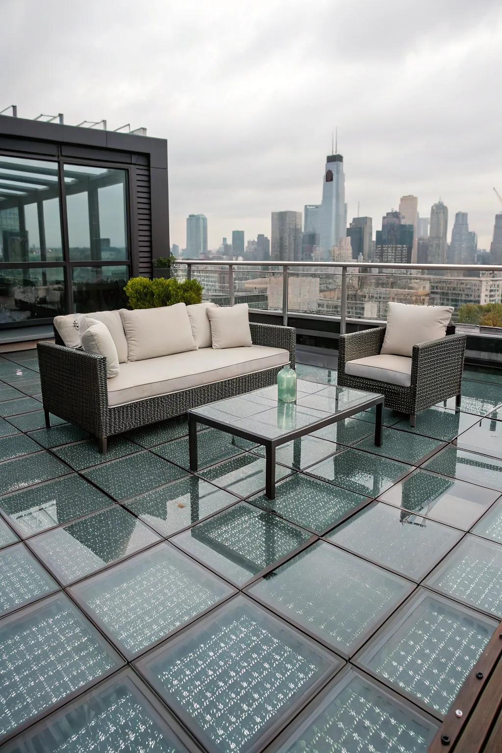 Glass tiles add a luxurious touch to any rooftop setting.