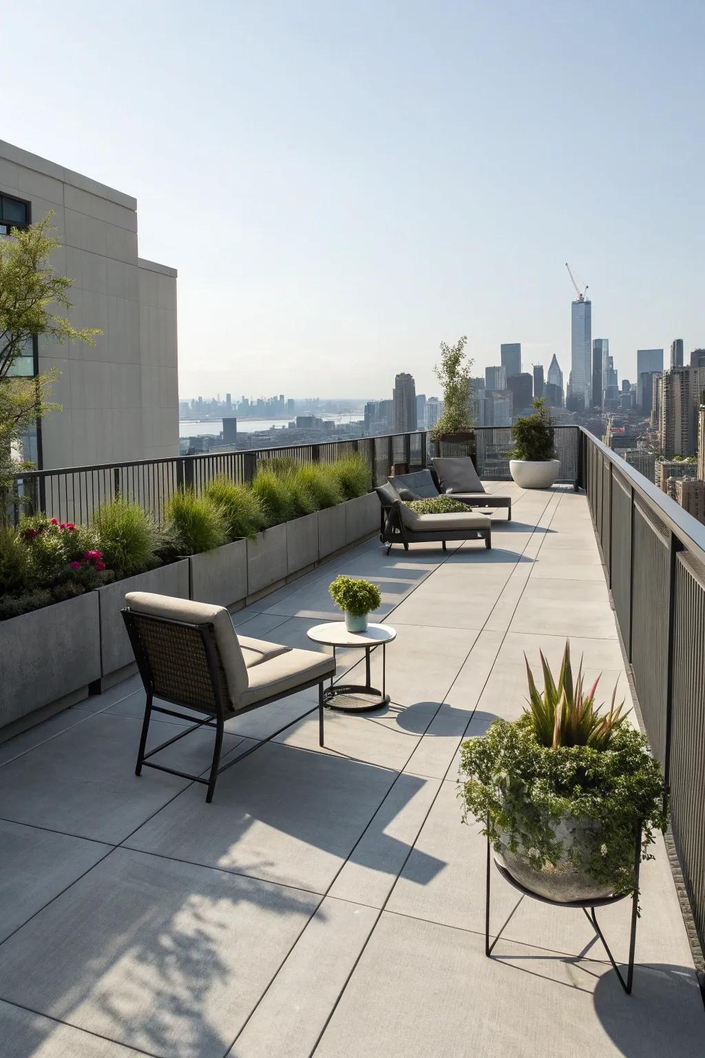 Concrete decking provides a durable and stylish industrial look.