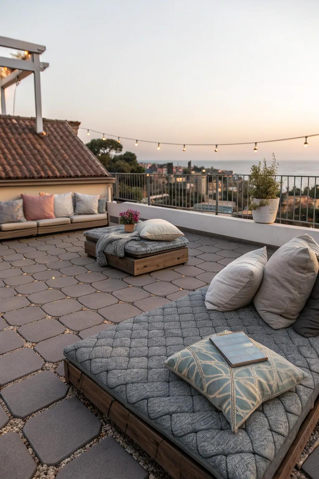 Textured vinyl tiles provide a stylish and budget-friendly flooring choice.