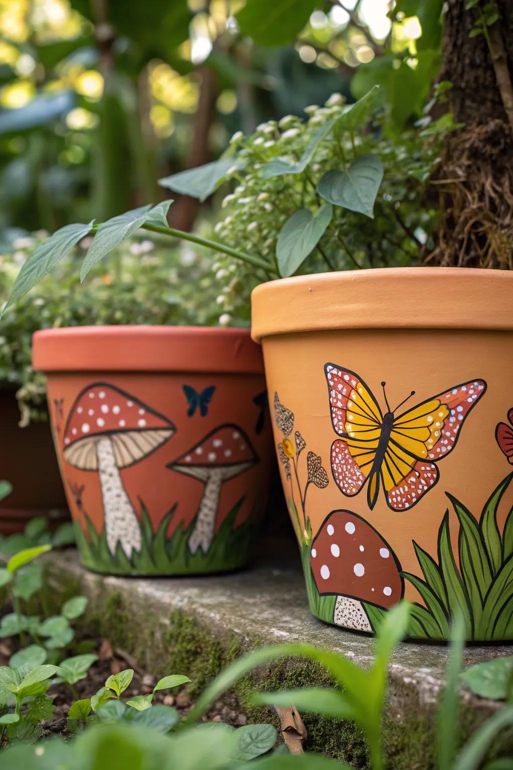 Bring nature to your pots with butterfly and mushroom designs.