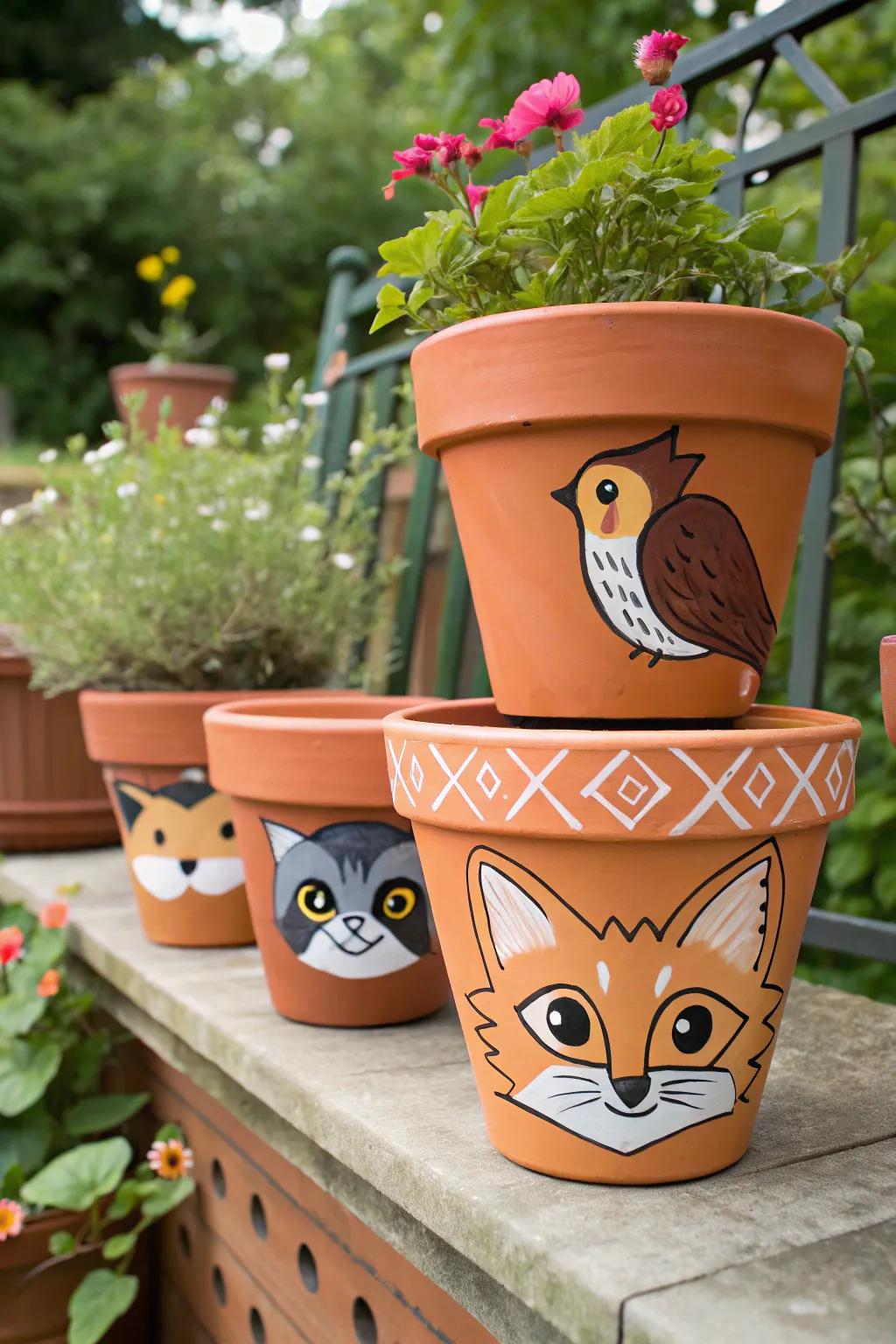 Adorable animal faces bring personality to terracotta pots.