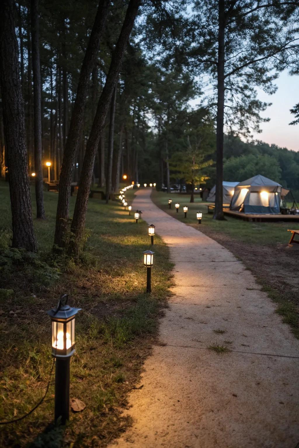 Solar-powered lights efficiently illuminate pathways for safety.