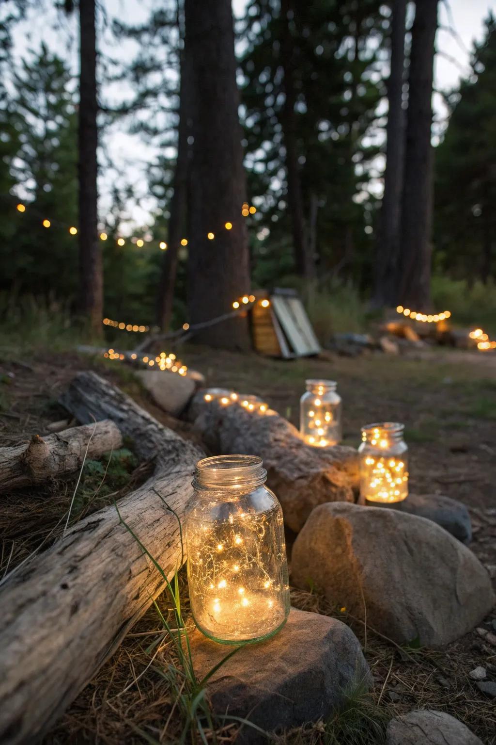 Firefly jars bring a creative, enchanting glow to the campsite.