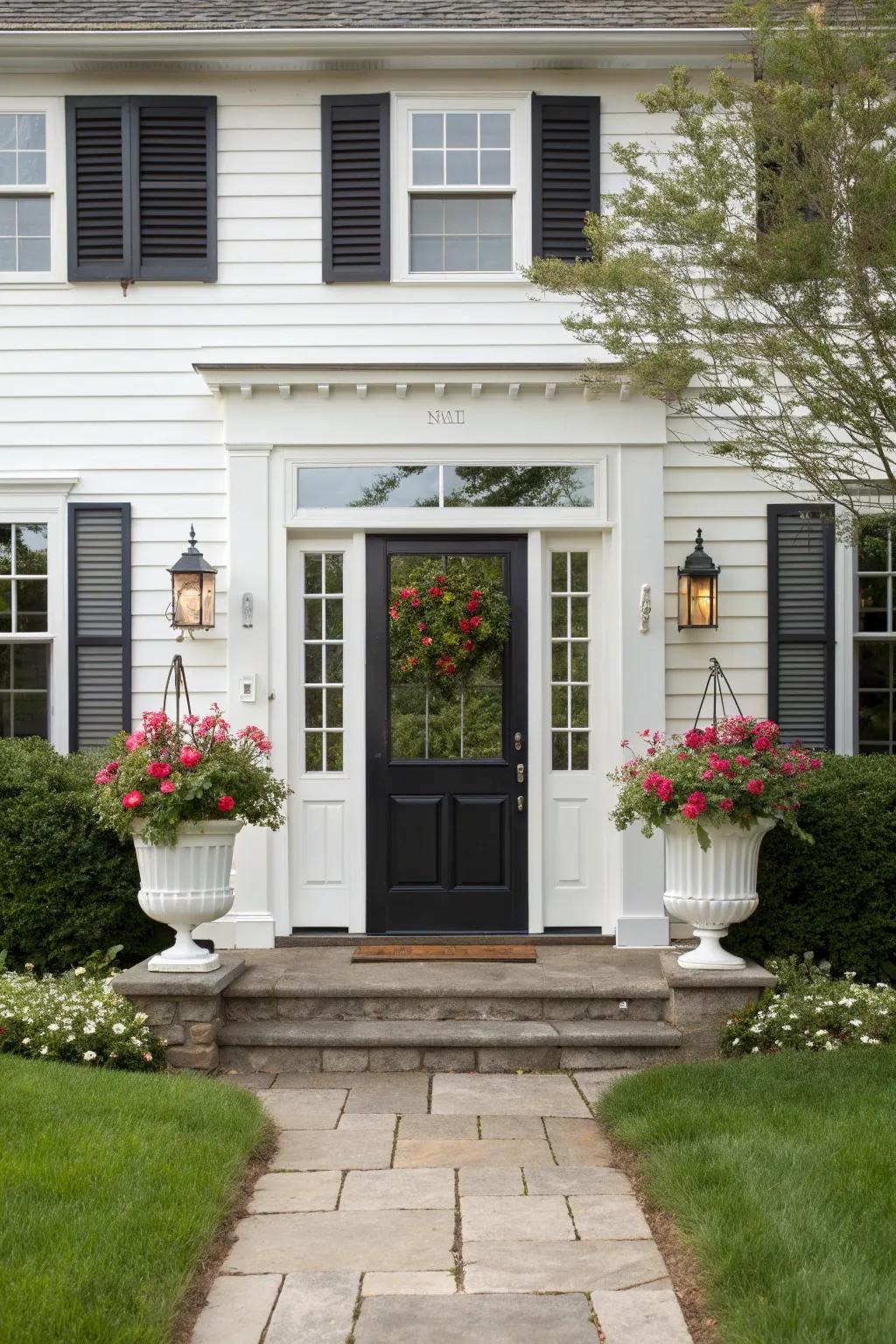 Symmetry in design brings a balanced and polished look to this Cape Cod entrance.