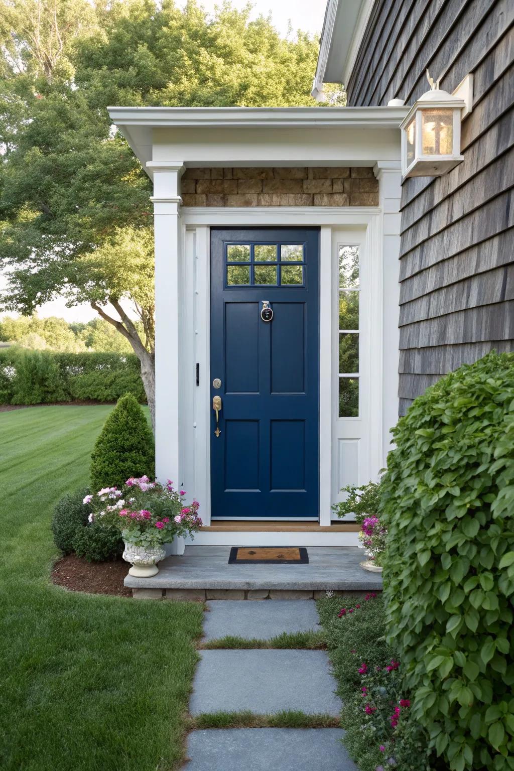 Contrasting trim colors highlight and define this Cape Cod front door.