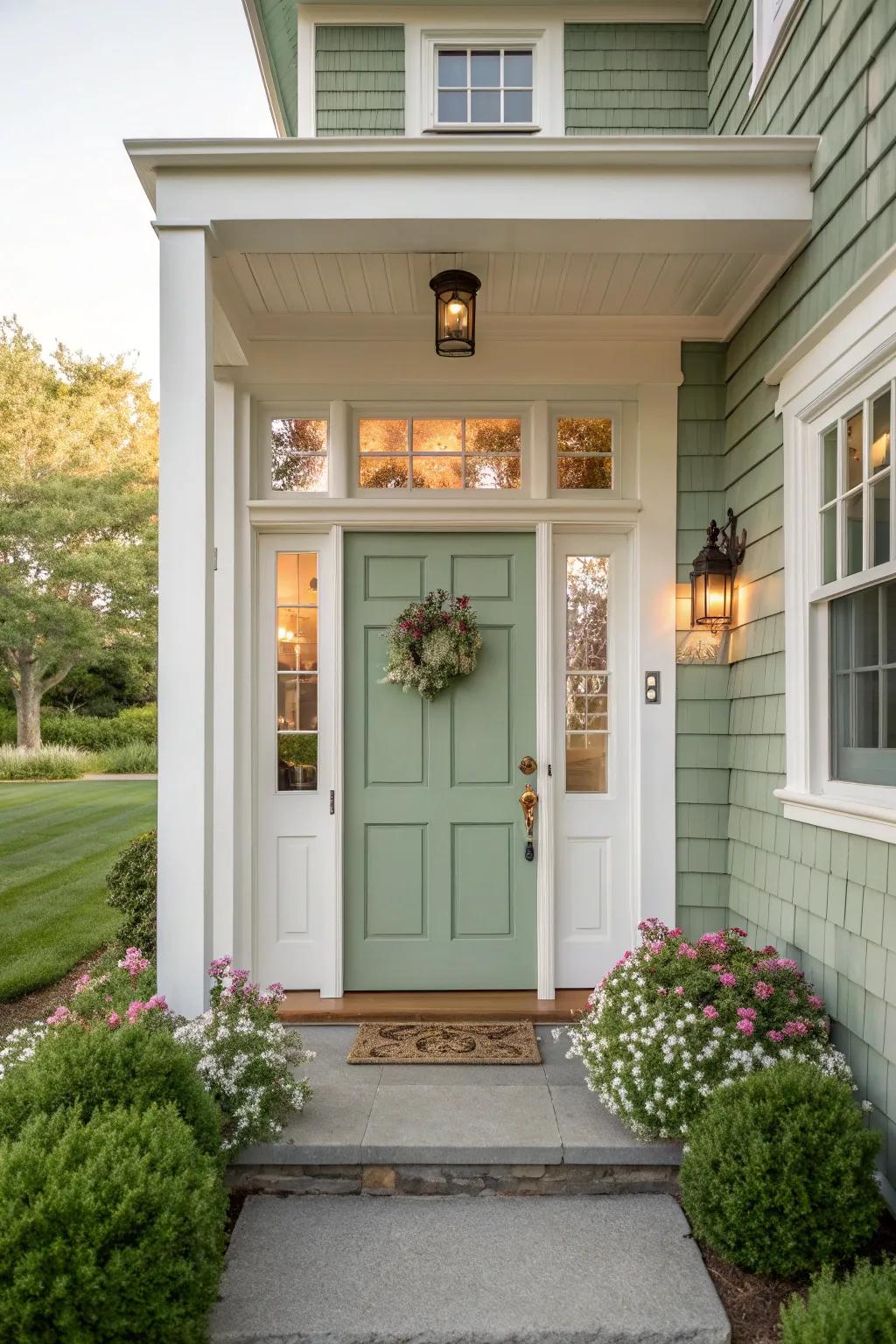Transom windows introduce light and airiness to this Cape Cod doorway.