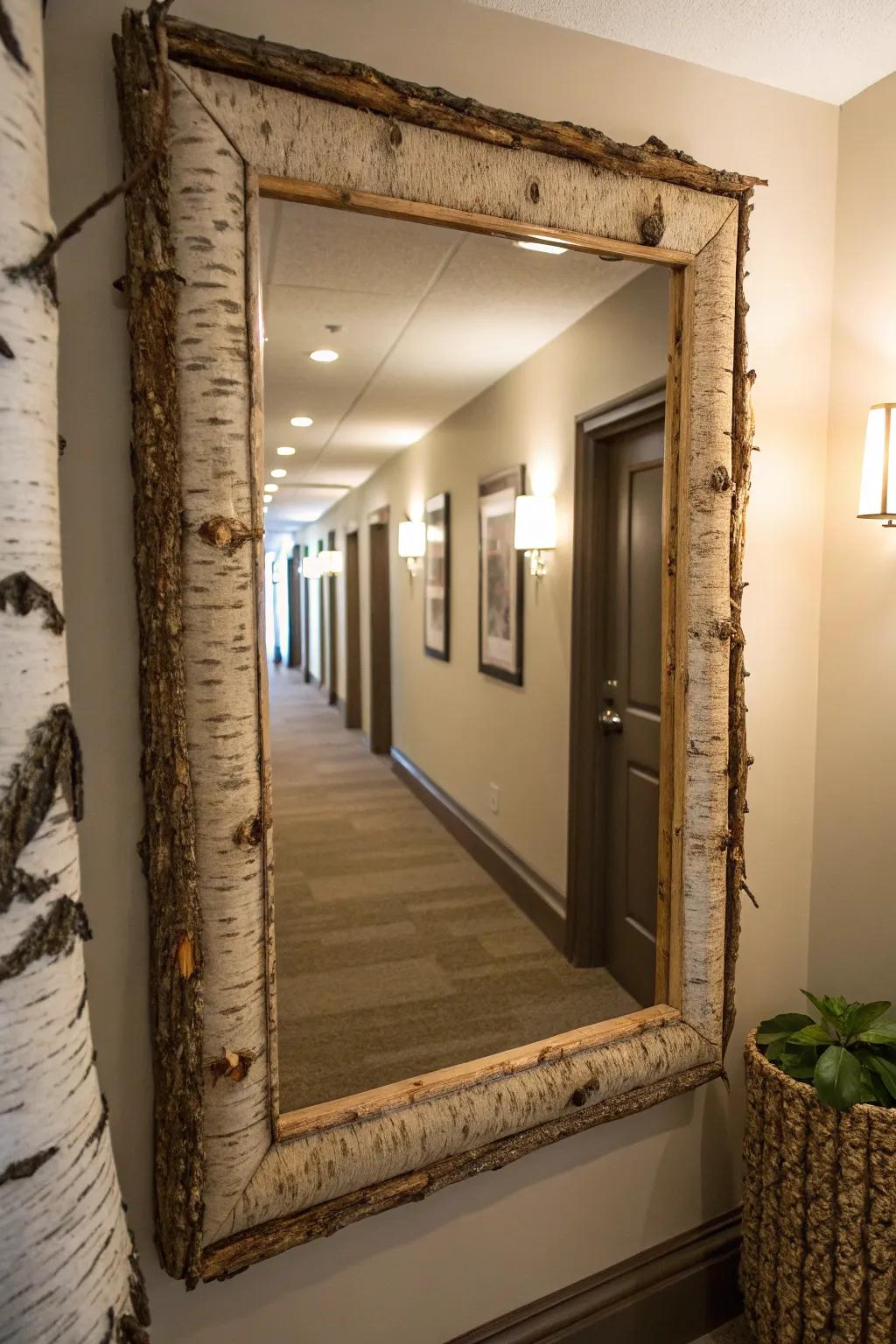 Reflect nature's beauty with a bark-edged mirror.